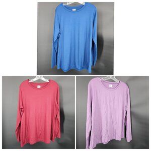 32 Degrees Shirt Women XXL Lot 3 Long Sleeve Crew Heat Cool Tees Blue Red Purple